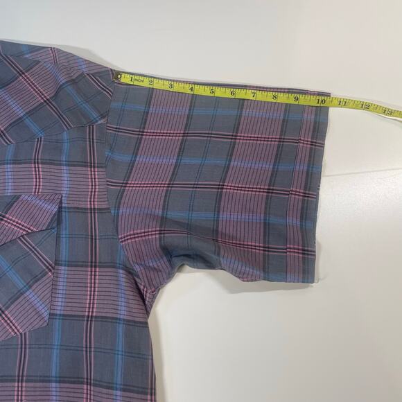 VTG Western Plains Men’s Sz XL Plaid Pearl Snap Short Sleeve Shirt Americana - Picture 6 of 7